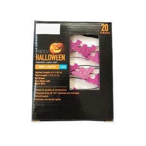 Halloween Purple Bat Mini String Wire Lights LED Indoor Battery 20 Lights Set 6'
